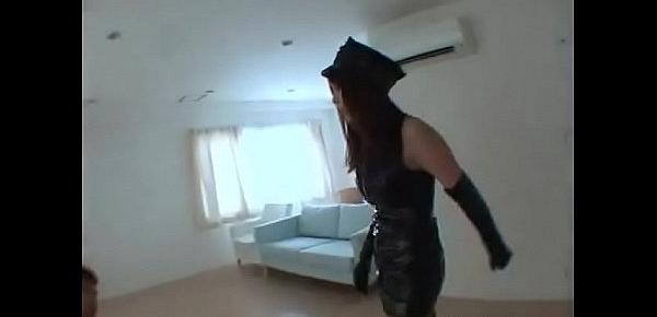  Latex mistress pegging his ass